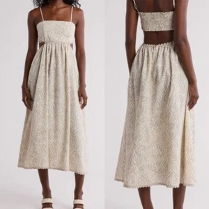 NWT Rachel Parcell Cutout Midi Dress in Cream and Khaki - 12 - Picture 1 of 13