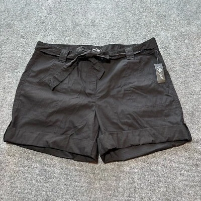 NEW Lord & Taylor Shorts Womens 14 Black Chino Cotton French-Fly Closure Belted - Image 1 of 4