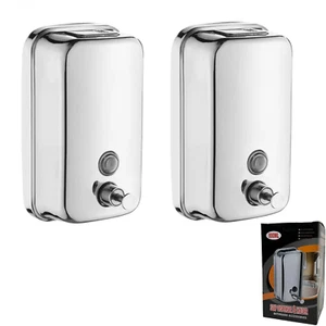 2 Pack Soap Dispenser Wall Mount Stainless Steel Manual Liquid Pump (800mL/27oz) - Picture 1 of 6