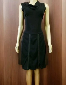 BCBG Max Azria Black Cowl  neck Sleeveless Dress W/ Leather  trim - size Small  - Picture 1 of 7