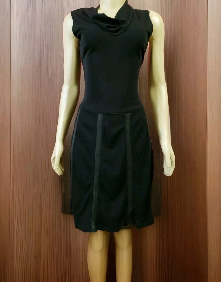 BCBG Max Azria Black Cowl  neck Sleeveless Dress W/ Leather  trim - size Small  - Image 1 of 4