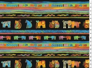 Tela acolchada a rayas MYTHICAL JUNGLE Laurel Burch/Telas por 1/2 yarda - Imagen 1 de 1
