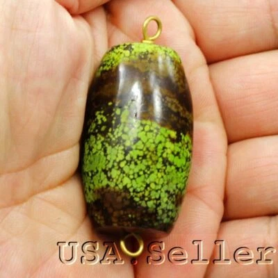 Green Turquoise Barrel Pendant Bead Elisa Healing Gemstone FREE SHIPPING - Image 1 of 4
