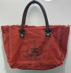 Myra Upcycled Canvas & Leather "LE CAFE DE LA PLACE PROVENCE" Tote Handbag - Picture 1 of 14