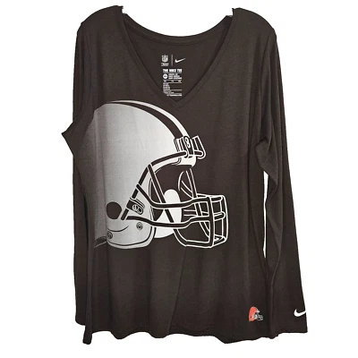 Nike Womens Cleveland Browns Logo Wrap Tri-Blend V-Neck L/S T-Shirt-Brown XXL - Image 1 of 4