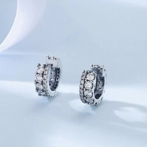 Brand New Genuine Pandora Sparkling Double Band Pave Hoop CZ Earrings 290058C01 - Picture 1 of 6