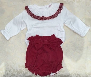 Baby Mädchen Zweiteiliges Jam Hose Set/Outfit Burgund/Dunkelrot. Spanisch/Weihnachten - Bild 1 von 1
