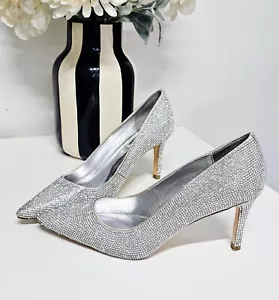 Dune Silver Sparkle Crystal Encrusted Heeled Shoes Size 7.5/8 EU 41 - Picture 1 of 4