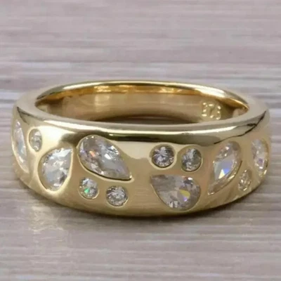 Flush Set Birnen- und Rundschliff Diamant Streubandring in 18K Gelbgold über - Bild 1 von 4