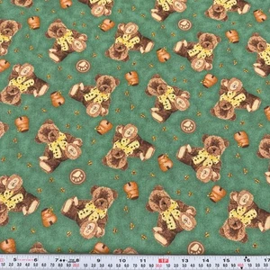 Vintage Boyds Bear Collection by Spectrix Green Cotton Fabric Remnant 22" x 45" - Picture 1 of 2