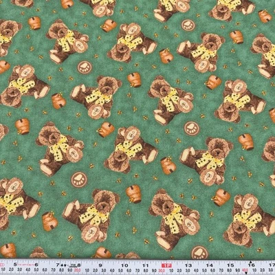 Vintage Boyds Bear Collection by Spectrix Green Cotton Fabric Remnant 22" x 45" - Image 1 of 2