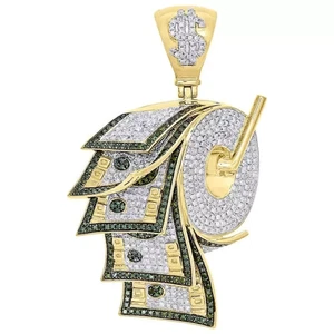 14K Yellow Gold Plated 2Ct Lab Created Diamond Roll of Money Pendant Mens Dollar - Picture 1 of 5