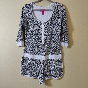 Y2K Leopardenmuster Victoria’s Secret Strampler Knopfleiste Taillentaschen zum Binden Gr. L - Bild 1 von 7