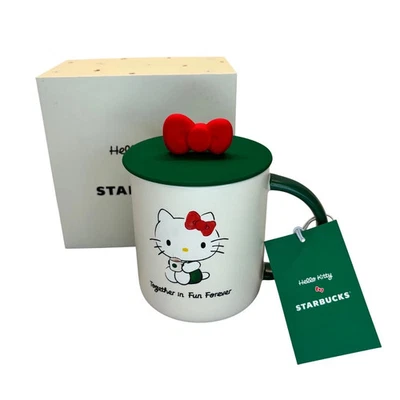 Caneca Hello Kitty Starbucks com tampa e caixa de cerâmica juntos em diversão para sempre 2025 - Imagem 1 de 4