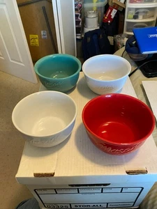 (4) pre-owned Mason Craft and More ceramic cereal bowls (2) white + red + green - Picture 1 of 7