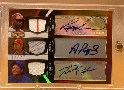 ALBERT PUJOLS RYAN HOWARD MIGUEL CABRERA 2009 Triple Threads Autograph Relic /27 - Image 1 of 4