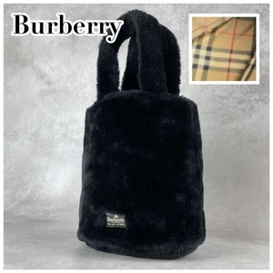 Burberry Fluffy Boa Black Nova Check Tote Bag Sanyo Shokai - Picture 1 of 12
