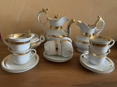 Antikes Kaffeeservice Jugendstil Porzellan Golddekor 6 Pers. 15tlg Um 1900 - Bild 1 von 4