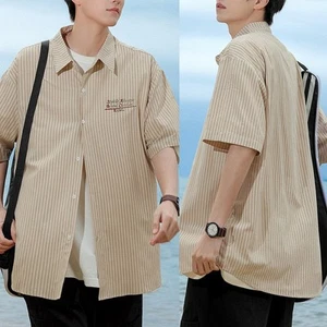 Mens Relaxed Fit Summer Stripe Top with Short Sleeves Perfect for Daily Use - Picture 1 of 31