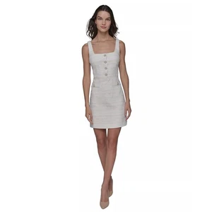 Abito donna KARL LAGERFELD PARIS in tweed avorio con bottoni impreziositi - Foto 1 di 5