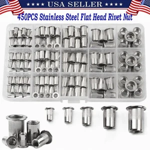 450tlg Edelstahl Nietmuttern Set Metrisch Nietmuttern Nutsert Sortiert M3-M8 Set - Bild 1 von 15