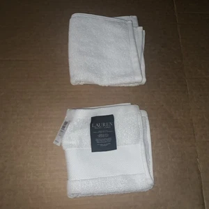 Lauren Ralph Lauren Wescott Set Of 2 Cotton Sailcloth White Wash Cloths New NWT - Picture 1 of 7