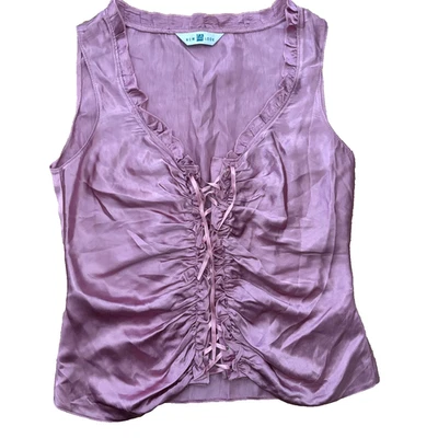 Y2K New Look Size UK 12 Satin Lace-Up Top 2000s Vintage Fairycore Cami Vest - Image 1 of 4