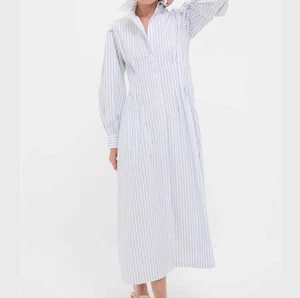 Corinne-Kleid mit Biesen weiß und blau gestreift Small S - Bild 1 von 10