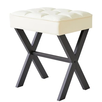 Square Make-up Hocker mit X-Bein Fußstütze, PU Fußstütze Hocker, Ottoman Sitz... - Bild 1 von 4