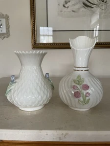 2 Belleek Ireland Irish Porcelain FLORAL Vases GORGEOUS! - Picture 1 of 12
