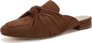 NEW Mules for Women / Flats Suede Bowknot, Square Toe, Backless Loafers BROWN - Picture 1 of 4