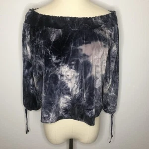 Blusa Top AMERICAN EAGLE Azul Marino Terciopelo Tie Dye Fuera del Hombro XS - Imagen 1 de 11
