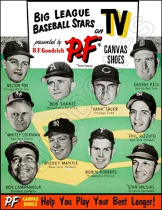 1953 PF Canvas Shoes Store Counter Advertising Standup Sign Musial Mantle - Picture 1 of 7