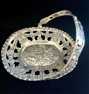 800 Silver Reticulated Figural Basket Roses w Handle 68.5g Antique Small - Picture 1 of 9