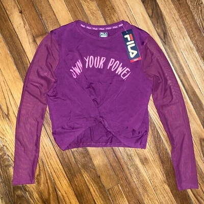 NUEVO CON ETIQUETAS $45 FILA “Own Your Power” Malla Manga Larga Recortada Entrenamiento Top Camisa XL Foto 1 de 4