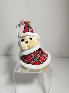 Pier1 Perro Adorno de Navidad Falda a Cuadros Sombrero de Papá Noel Rubio Park Avenue Heno Rústico - Imagen 1 de 9