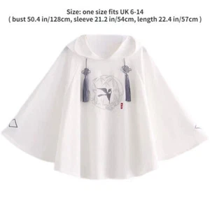 Damen Mädchen Kapuzenumhang Cape Poncho Hoodie Tops Stickerei chinesischer Knoten süß - Bild 1 von 25
