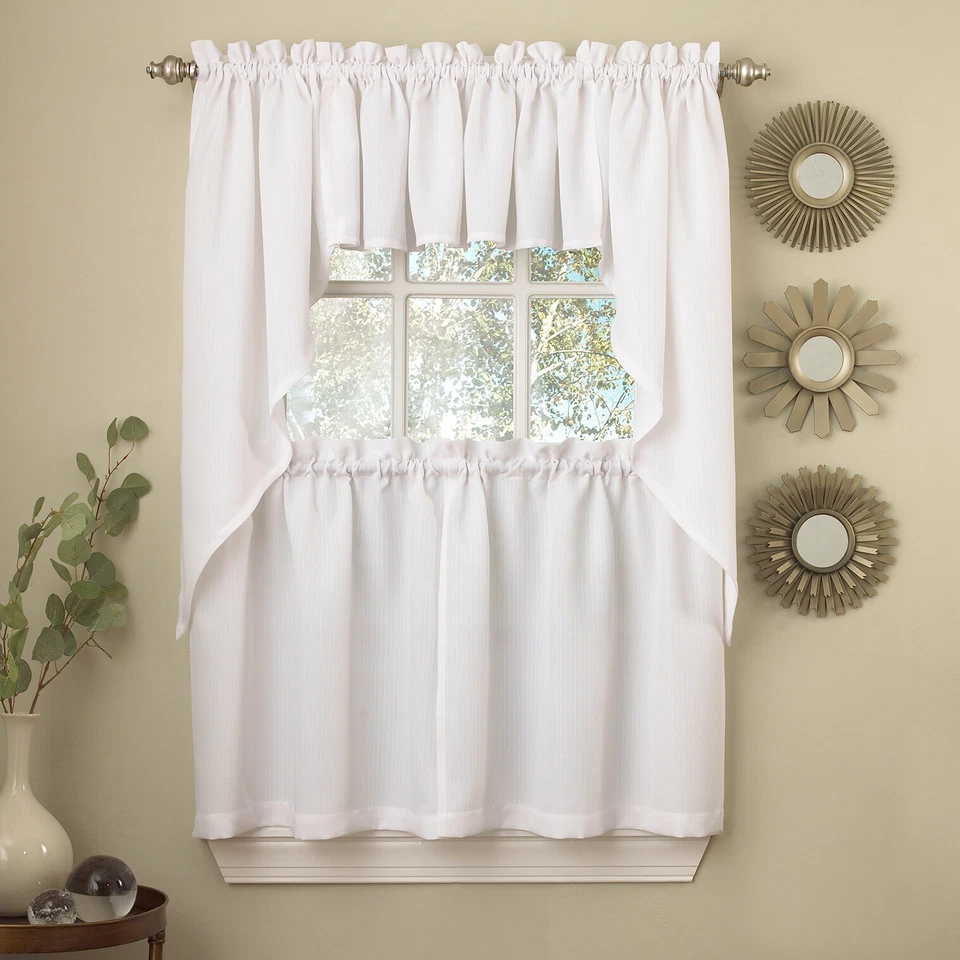 Opaque Ribcord Kitchen Curtains - 24 x 54 Tier Pair - White - Image 1 of 1