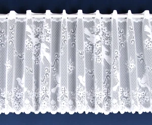 Love Bird Lace Cafe Net Curtains White in 12",18" & 24" drop - Sold by the Metre - Picture 1 of 1