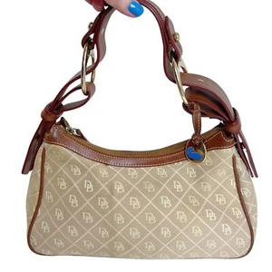Vintage Dooney & Bourke Tan Signature Monogram Shoulder Bag Brown Leather Purse - Picture 1 of 10