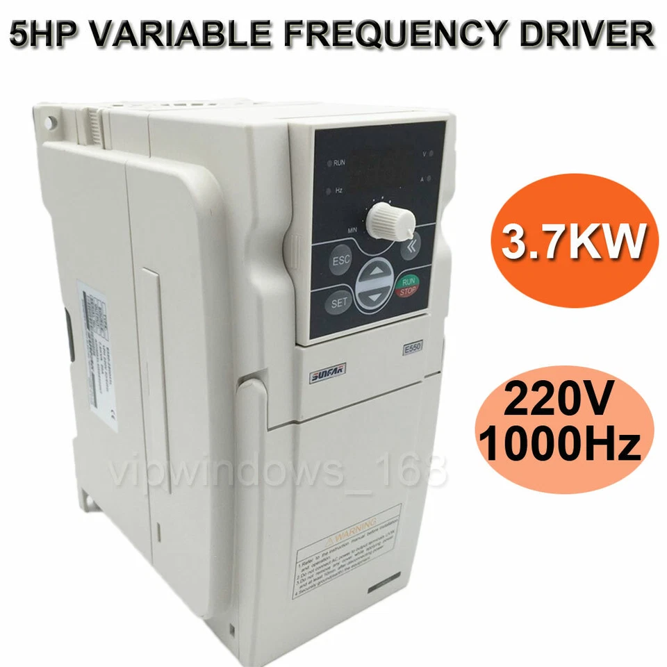 VFD Inverter Driver 3.7KW 5HP 1phase 16.5A 220V 0-1000Hz for CNC Router Spindle - Image 1 of 4