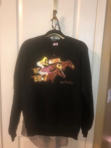 CUSTOM 1991 KENTUCKY DERBY JOAN STUDWELL HAND PAINTED BLACK HORSE SWEATSHIRT L Cover