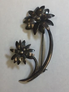 Sterling Silber Denmark "LJ" signierte Doppelblume Anstecknadel 925S - Bild 1 von 3