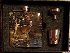 Rivers Edge Products 6 oz Deer Hip Flask, 2 Shot Glasses, & Funnel Gift Set