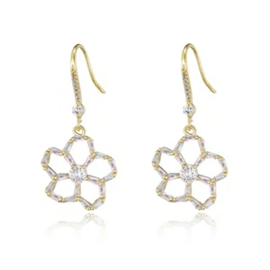 flower dangle drop earrings gold plated with cubic zirconia stones top quality - Picture 1 of 1