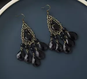 Pendientes de gota de araña negros, 3"" de largo, nuevos - Imagen 1 de 8