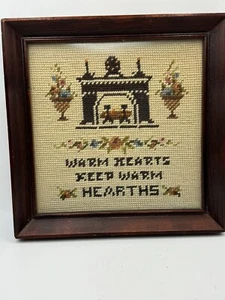 Vintage Needlepoint Of Hearth Warm Hearts Cottage Granny Core Galore Floral 9” - Picture 1 of 10