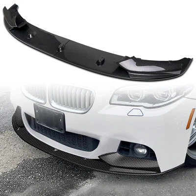 Front Bumper Spoiler Lip For BMW F10 5 Series M Sport 2011-16 Carbon Fiber Look - Image 1 of 4