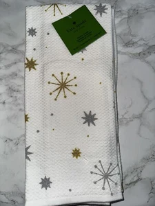 KATE SPADE Kitchen Dish Towels CHRISTMAS Gold & Silver Stars Set Of 2 NWT - Picture 1 of 5