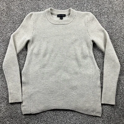 ANN TAYLOR Sweater Womens Medium Cashmere Wool Top Cream Knit Ribbed Boho Slit - Image 1 of 4